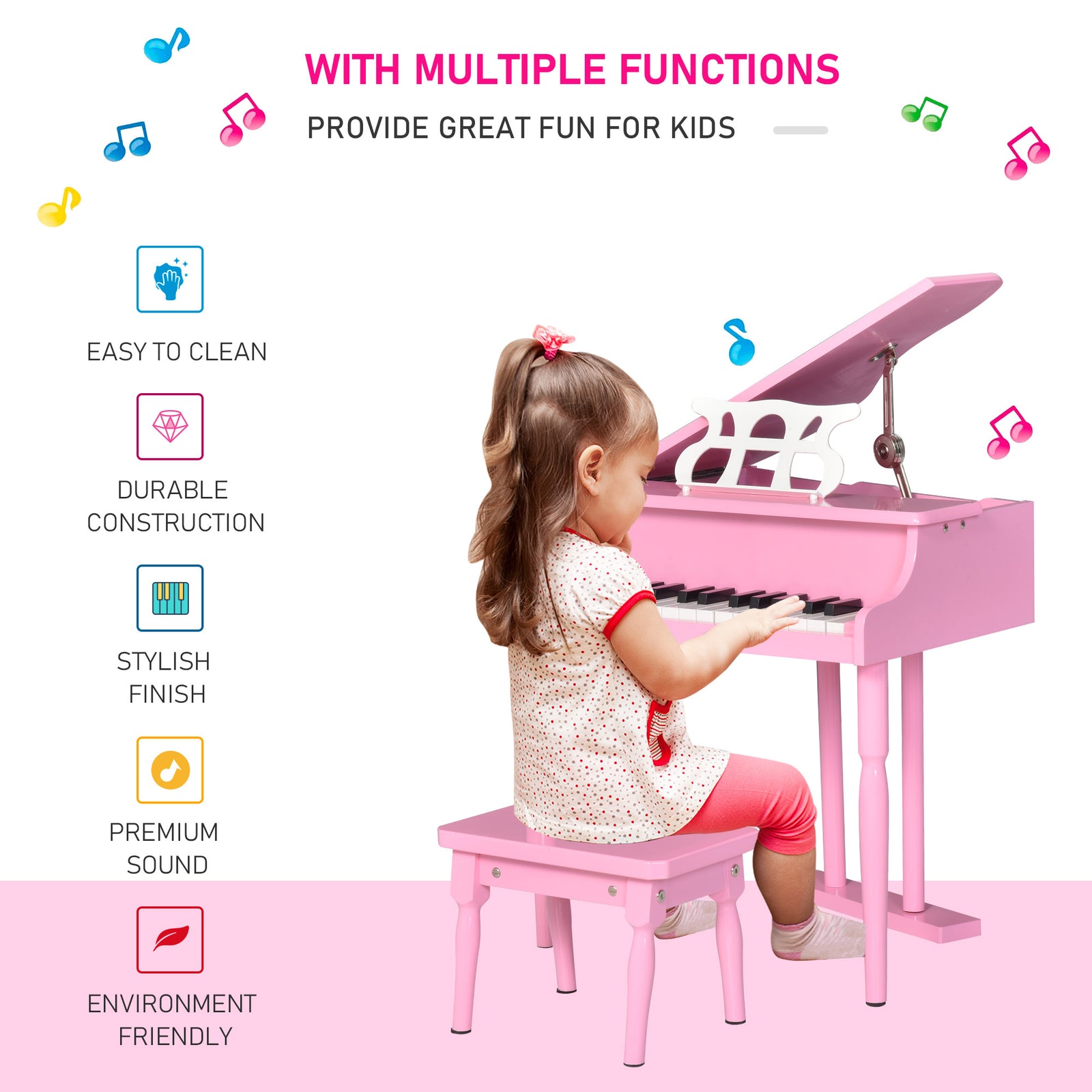 30 Keys Mini Kids Piano With Music Stand And Bench Best Gifts Toy