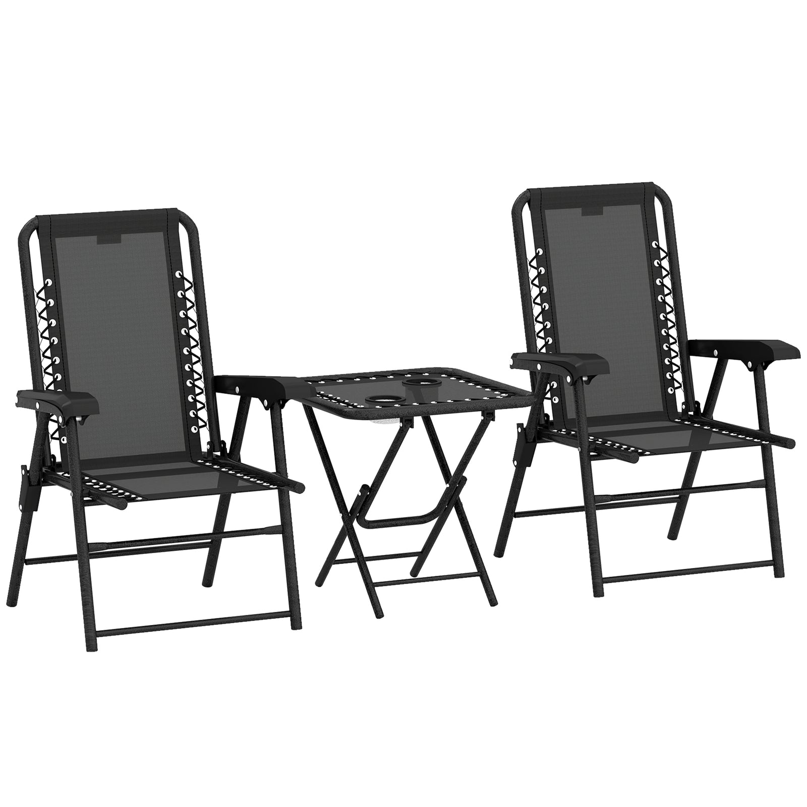 3 Pieces Folding Garden Bistro Set With Cup Holders | Black