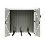 Lockable Outdoor Bike Storage Shed For Cycling, Double Door Metal Shed With 3 Adjustable Bike Racks, Pent Roof, Weatherproof Garden Shed