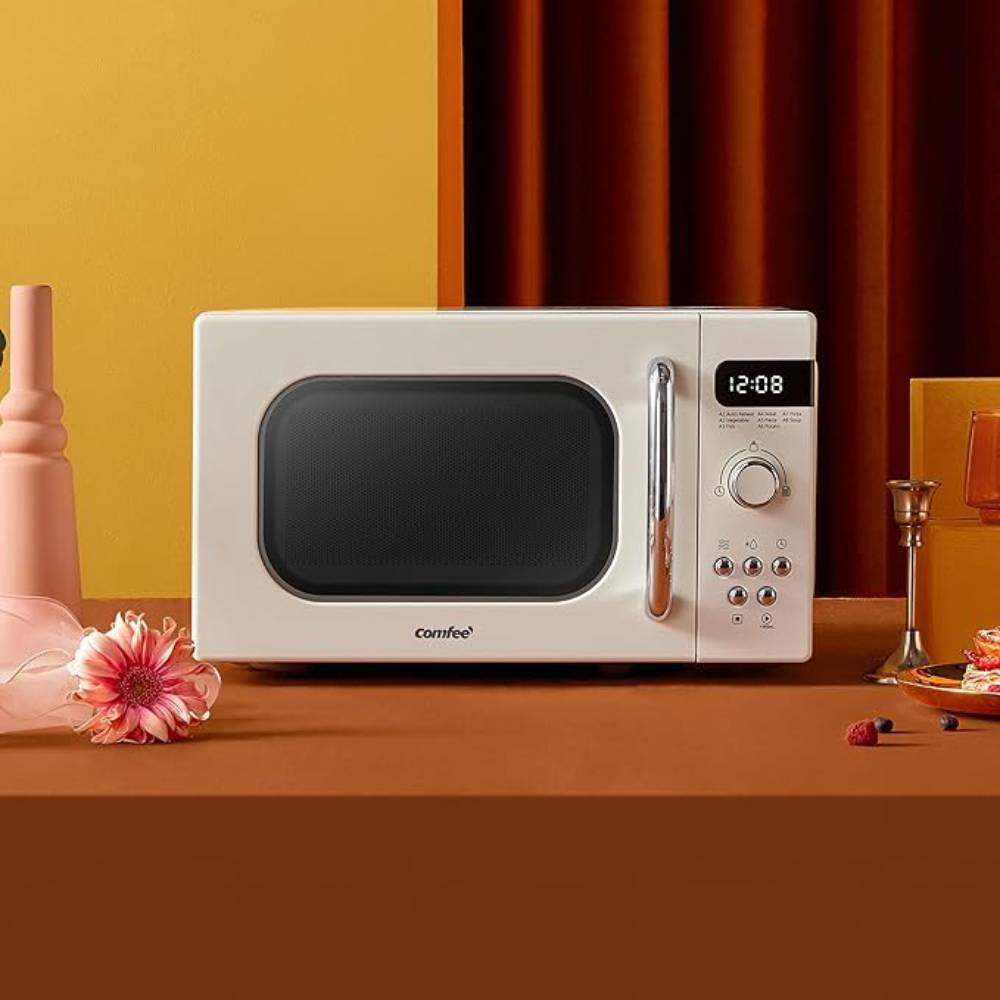 800w 20l Retro Microwave Oven With Led Display | Cream