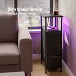 Slim Bedside Table With Charging Station 3 Drawers For Bedroom Black | Black