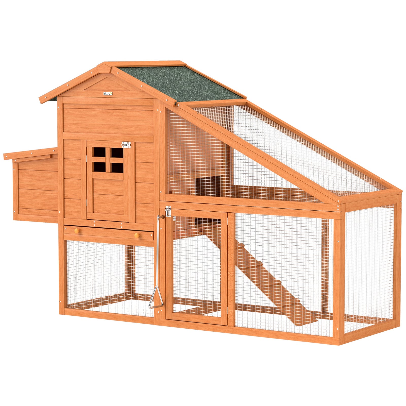 Pawhut Wooden Chicken Coop With Run, Nesting Box, Slide-out Tray, Ramp