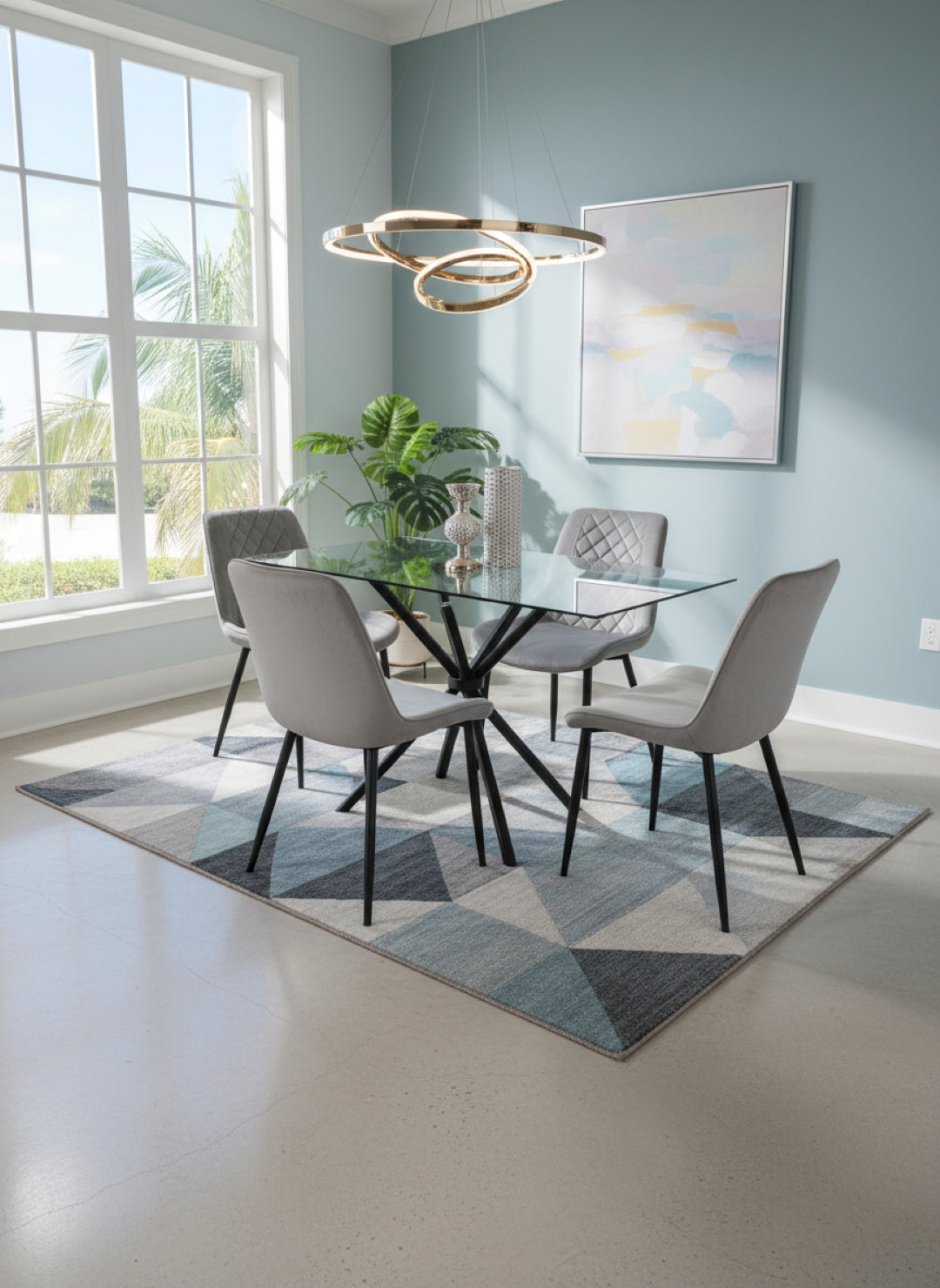 Stylish Miami Dining Table Set With 4 Velvet Amelia Chairs | Grey