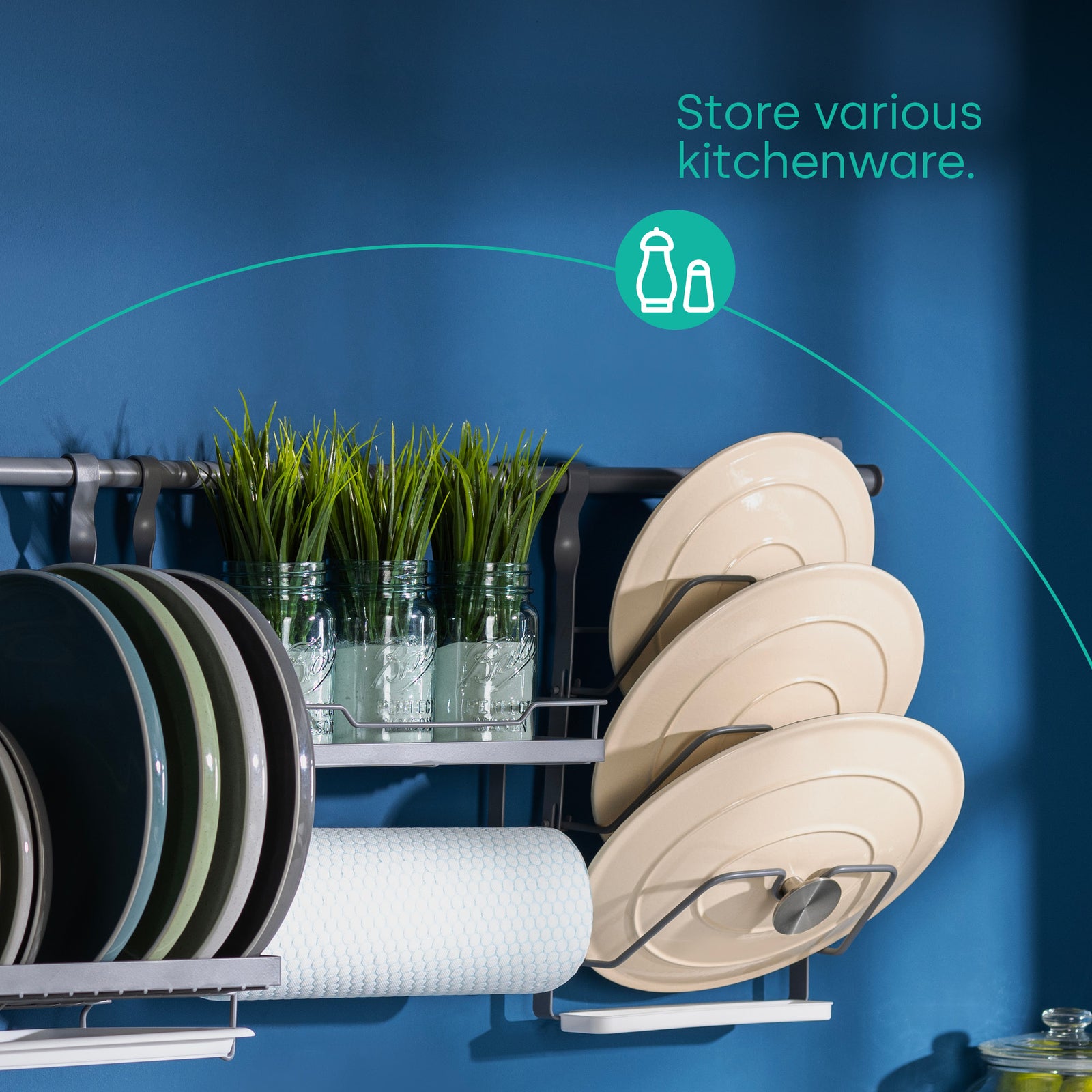 Kitchen Roll Holder With Shelf - Grey