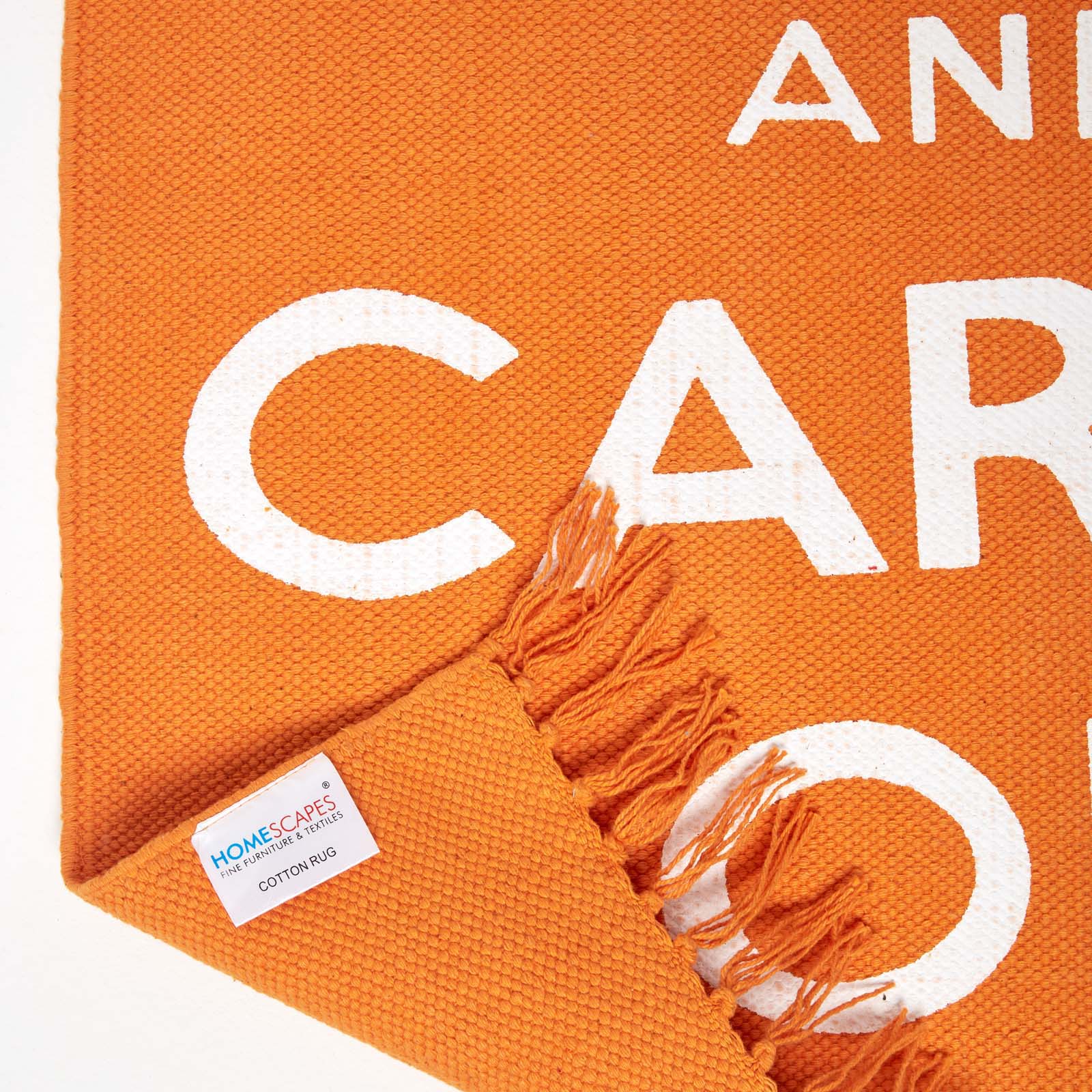 Keep Calm And Carry On Handwoven 100% Cotton Rug | 60cm x 100cm | Orange