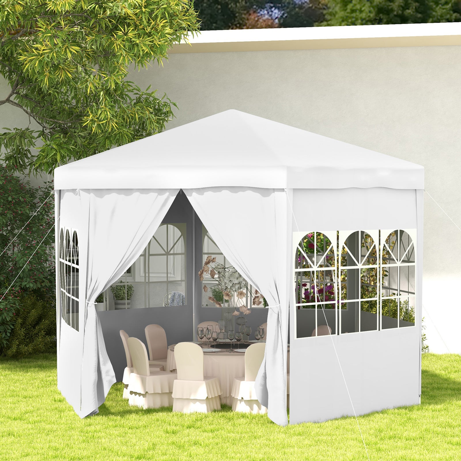 3.9m Outdoor Gazebo Canopy Party Tent With 6 Removable Walls | White