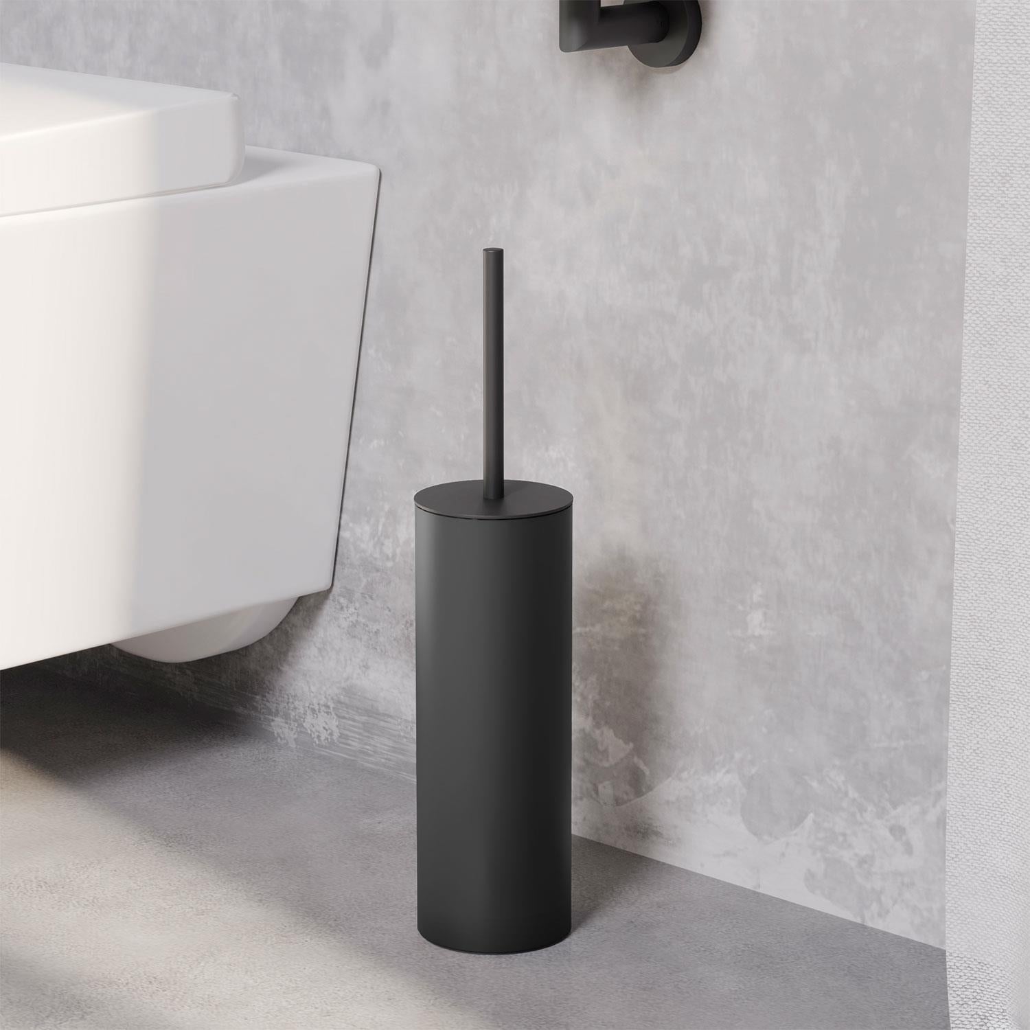 Toilet Brush, Black Matt, Freestanding. Collection Kubic