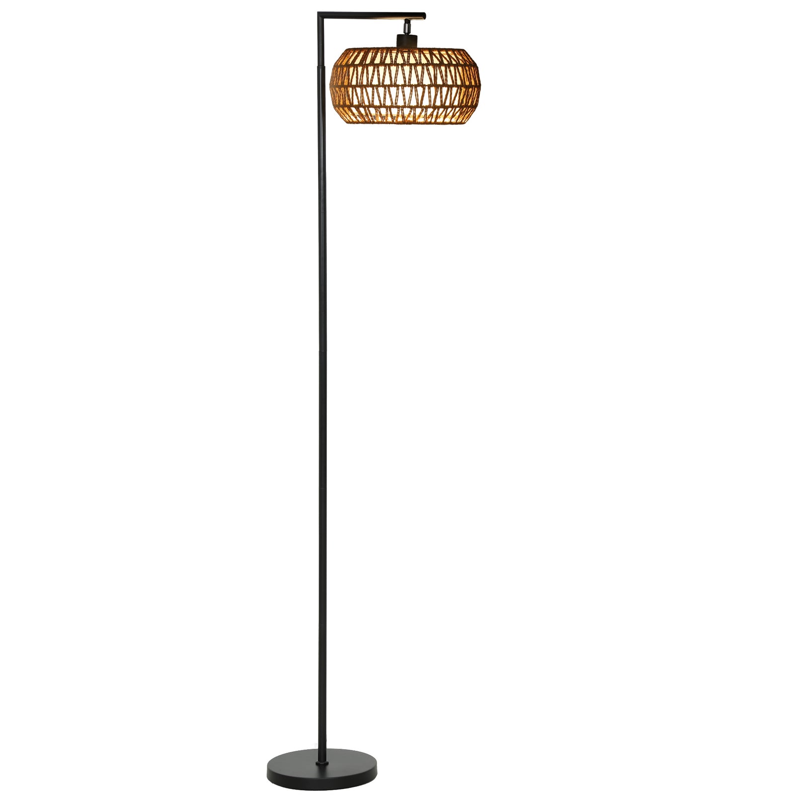 HOMCOM Dimmable Standing Lamp With Double Shade, Boho Floor Lamp, Black