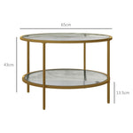 HOMCOM Round Coffee Table With Storage Shelf And Tempered Glass Top, Gold