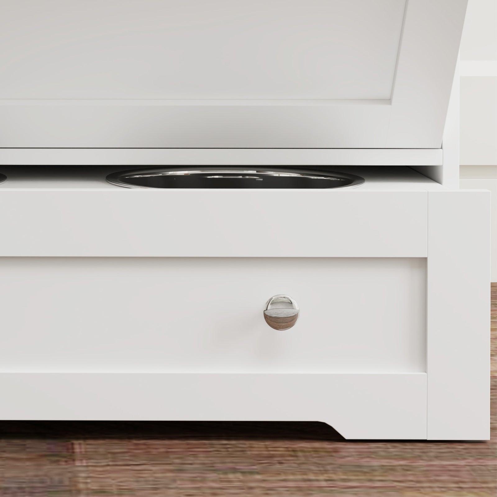 Dog Feeding Station With 2 Storage Cabinets, 2 Elevated Bowls, White