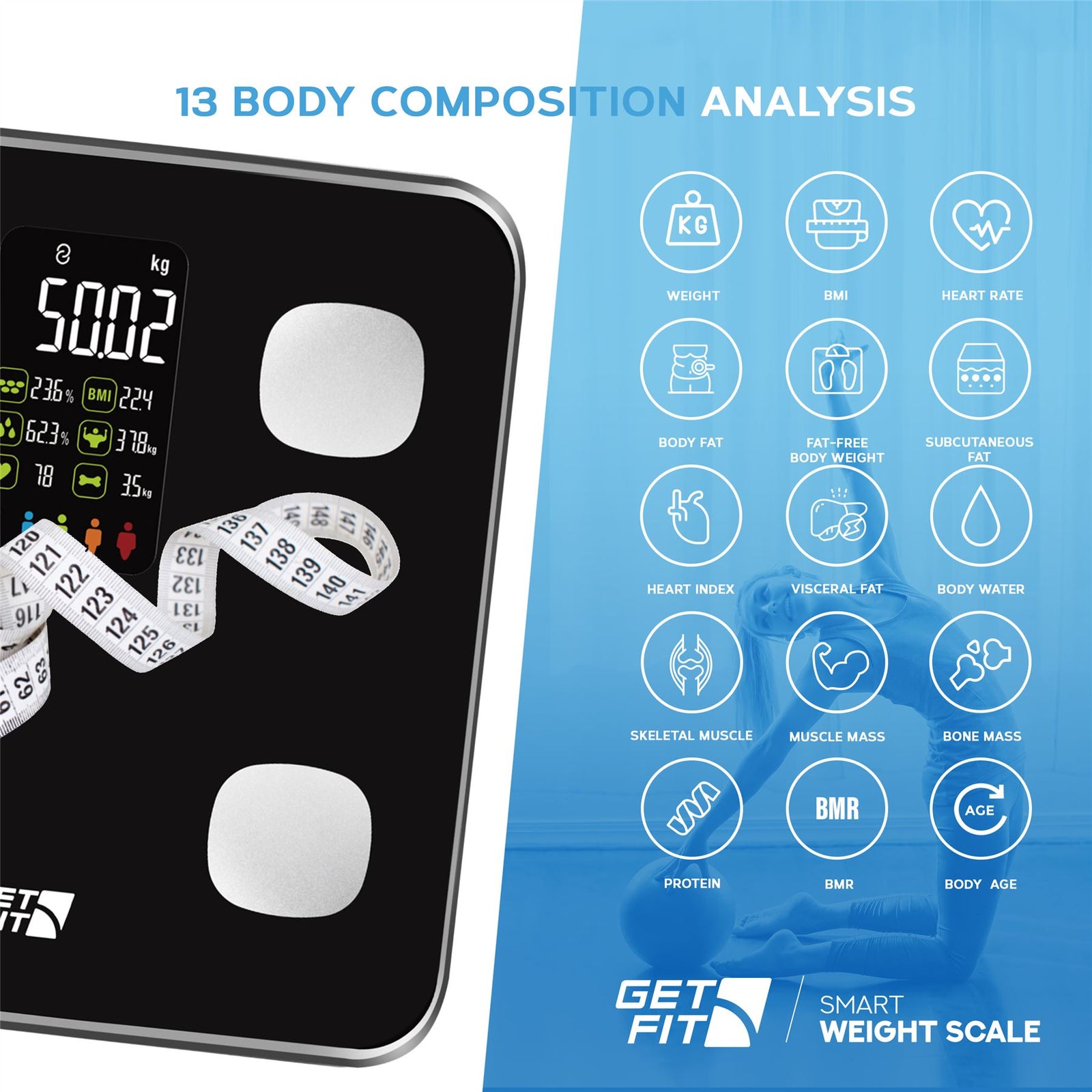 Smart Body Fat Bathroom Scale Monitor 15 Compositions Free App