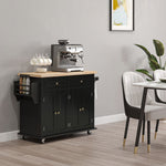 Rolling Kitchen Island Cart With Rubber Wood Top, Spices | Black