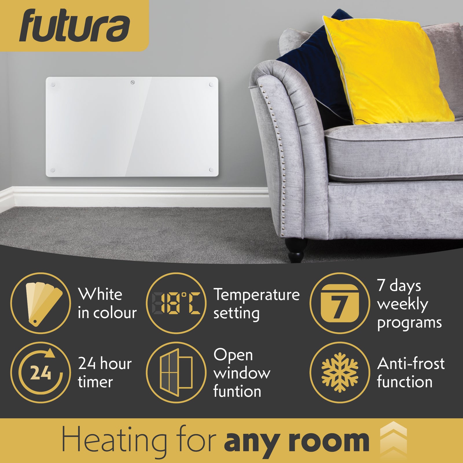 Electric Panel Heater White  Wall Mounted & Free Standing Glass Room Radiator With  Timer Thermostat Control Lot 20 | 1500w | White