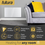 Electric Panel Heater White  Wall Mounted & Free Standing Glass Room Radiator With  Timer Thermostat Control Lot 20 | 1500w | White