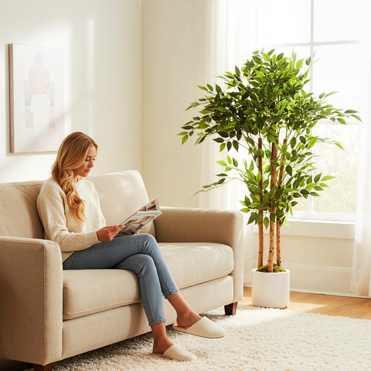 HOMCOM Artificial Banyan Tree, Faux Plant For Home Decor