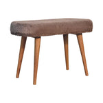 Solid Wood Mocha Faux Fur Fabric Bench