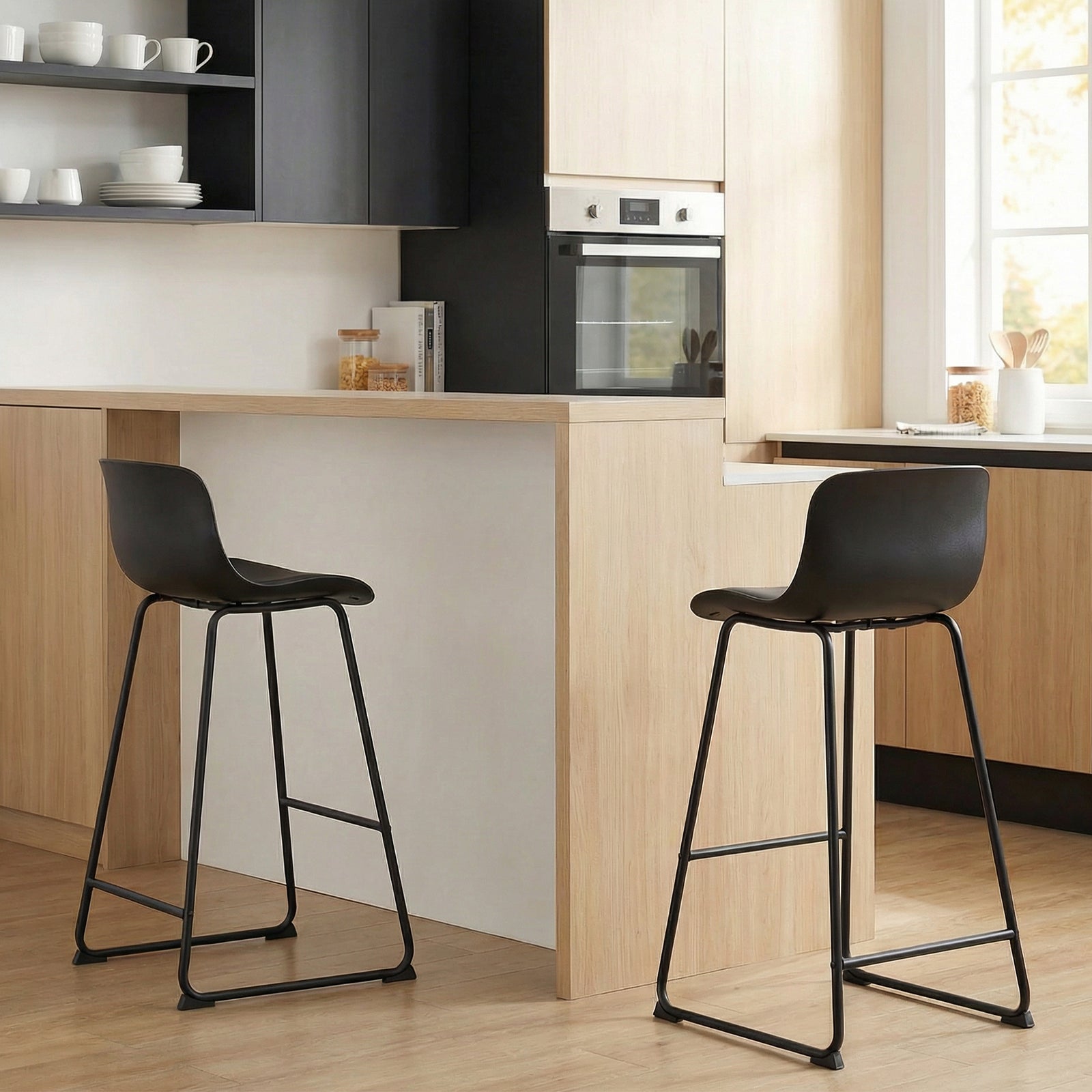 HOMCOM Modern Bar Stools Set Of 2, Pu Leather Upholstered Barstools, Black