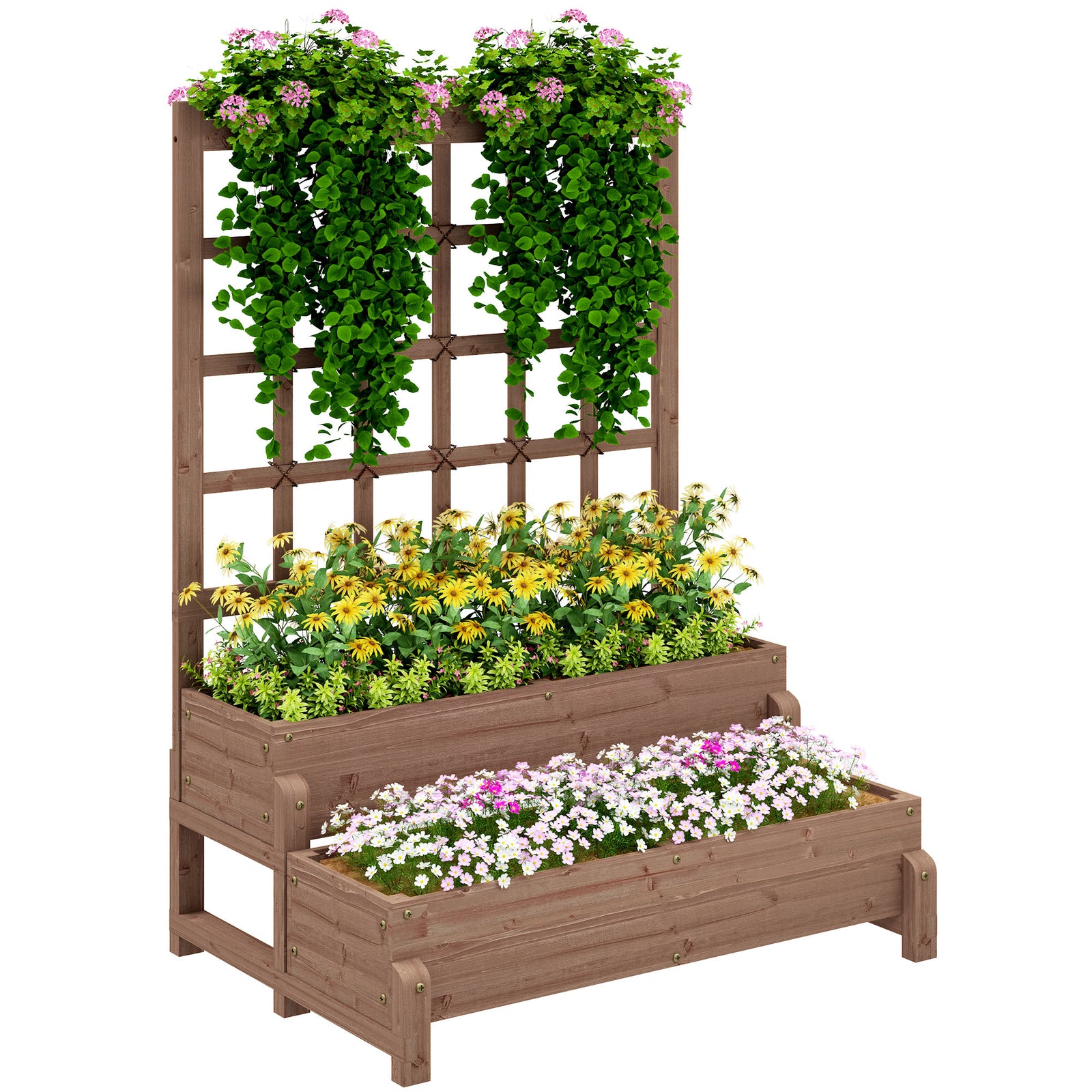 2-tier Raised Garden Bed With Trellis | Brown