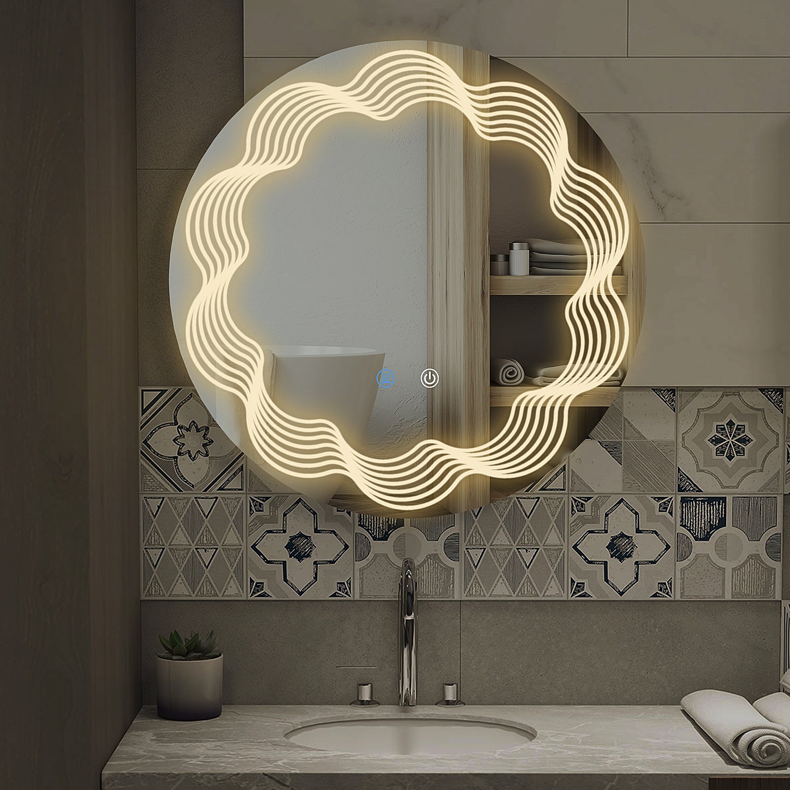 kleankin Led Dimming Lighted Bathroom Mirror Smart Touch Anti-fog