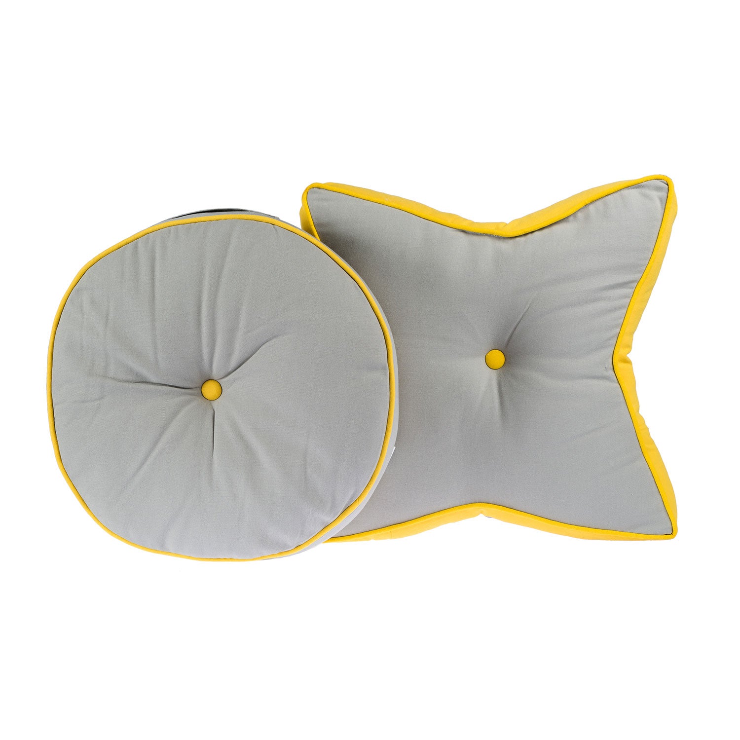 Round Plain Floor Cushion | 43cm x 43cm | Yellow & Grey