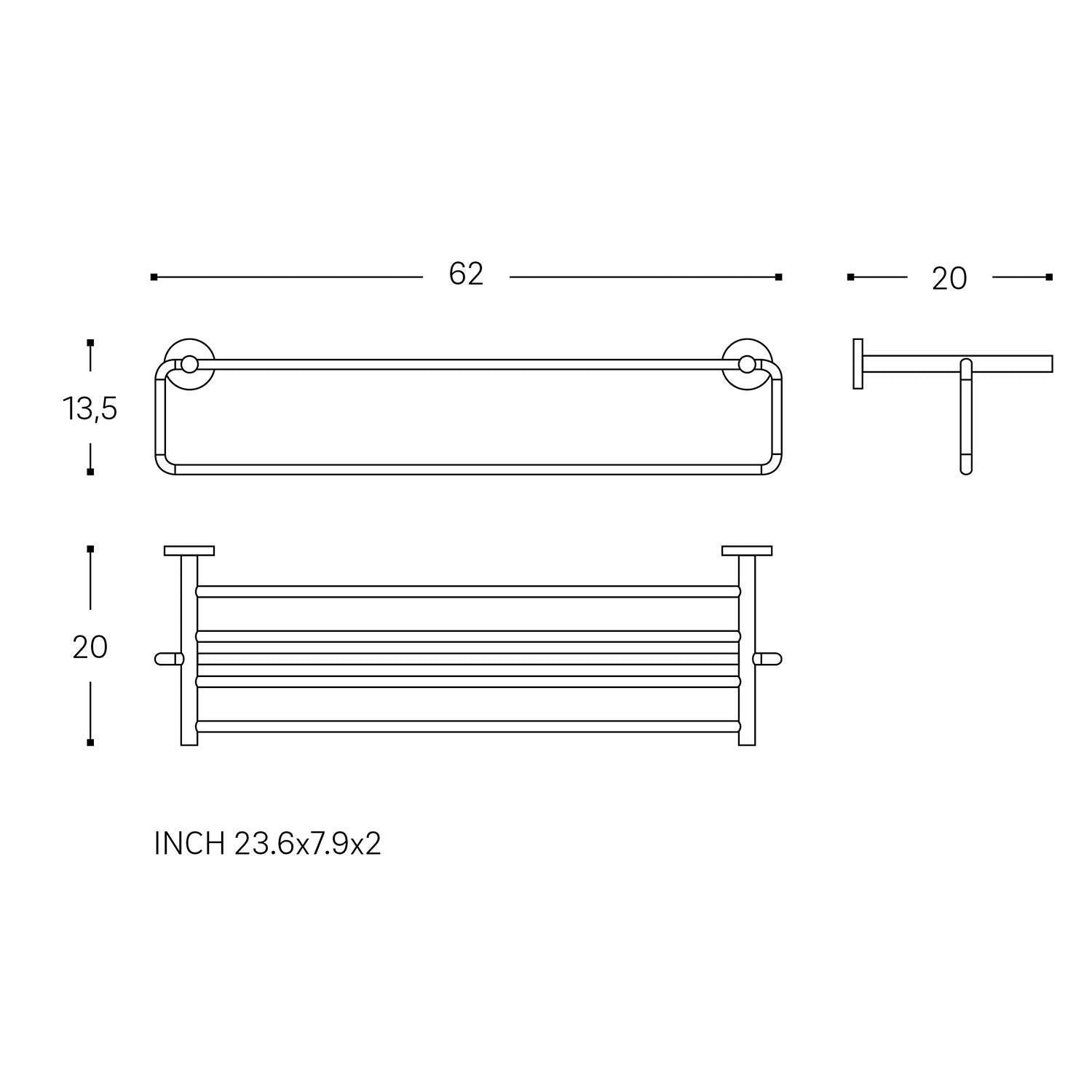 Towel Rack & Shelf, Matt Black, 60cm, Anti-corrosion, Start Collection