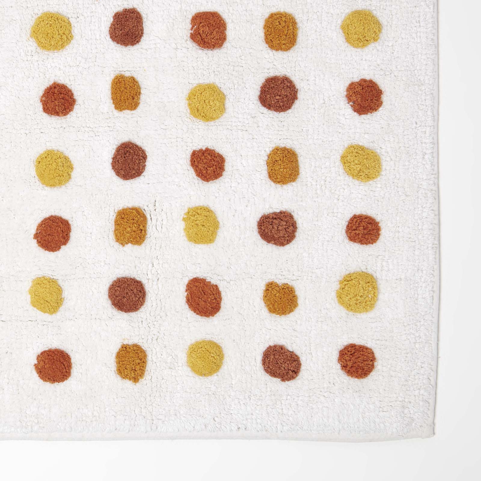 Tufted Cotton Bath Mat With Polka Dot Design | 50 x 80cm | Orange & White