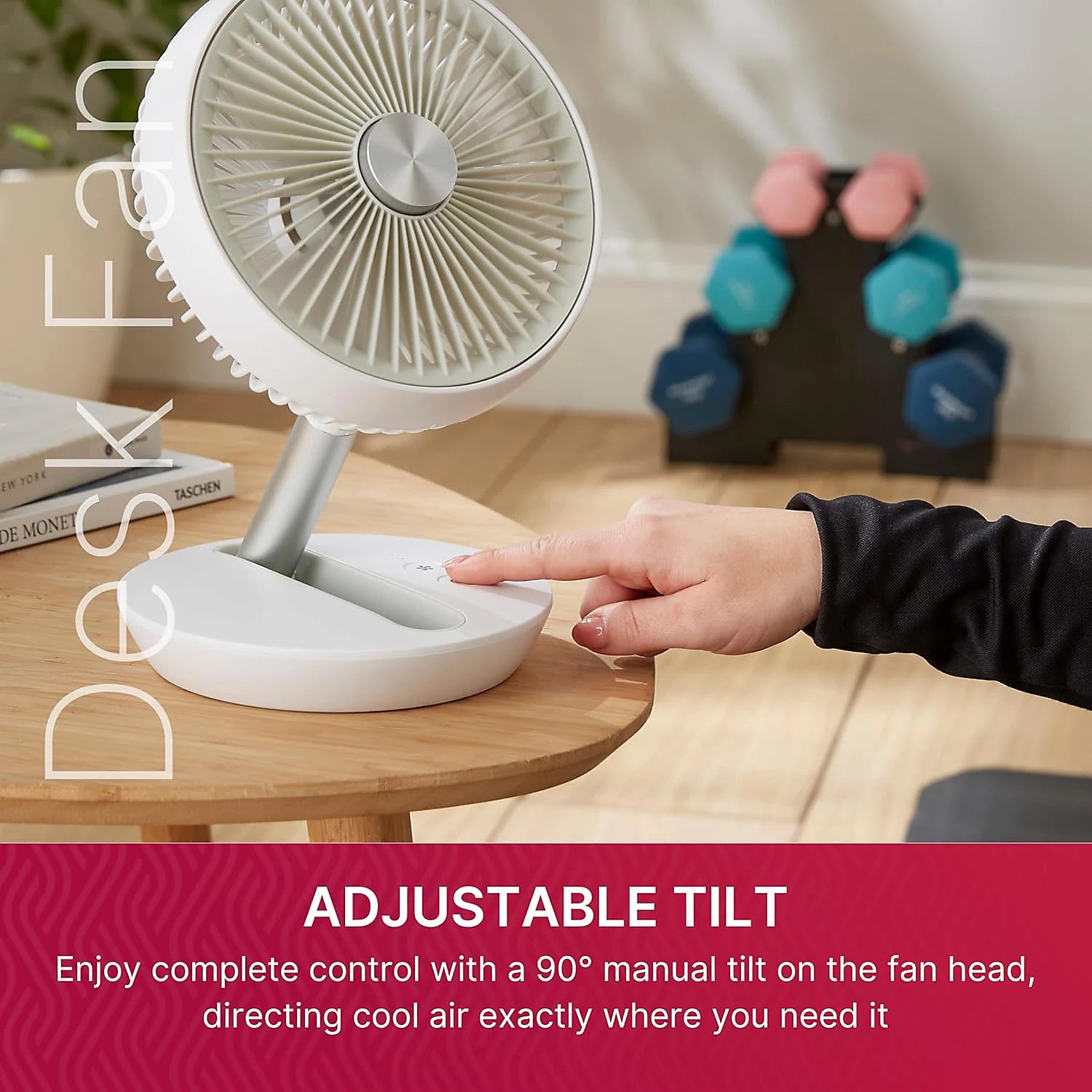 Rechargeable Desk Fan, Cordless Portable Quiet Fan, USB-C