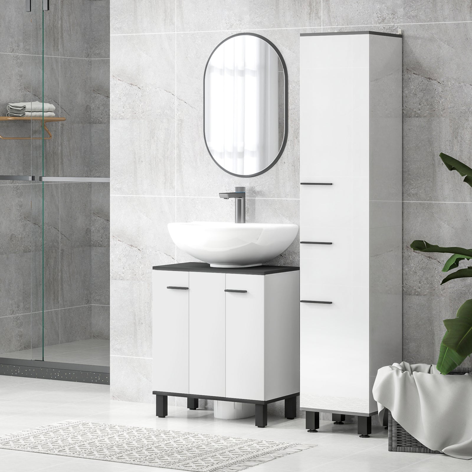 Bathroom Under Sink Cabinet With Adjustable Shelf High Gloss