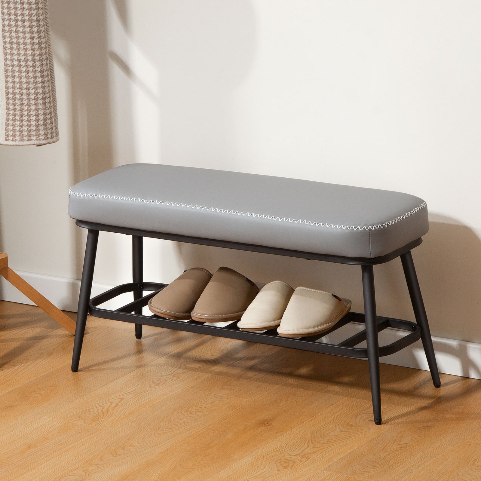 Shoe Bench, Pu Leather Shoe Storage Bench For Entryway | Grey