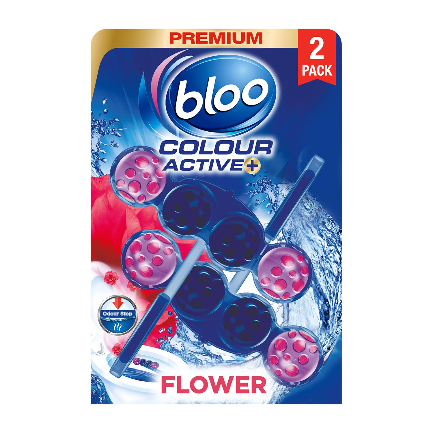 Toilet Rim Blocks Colour Active+ Flower With Odour Stop Technology, 6 Pack