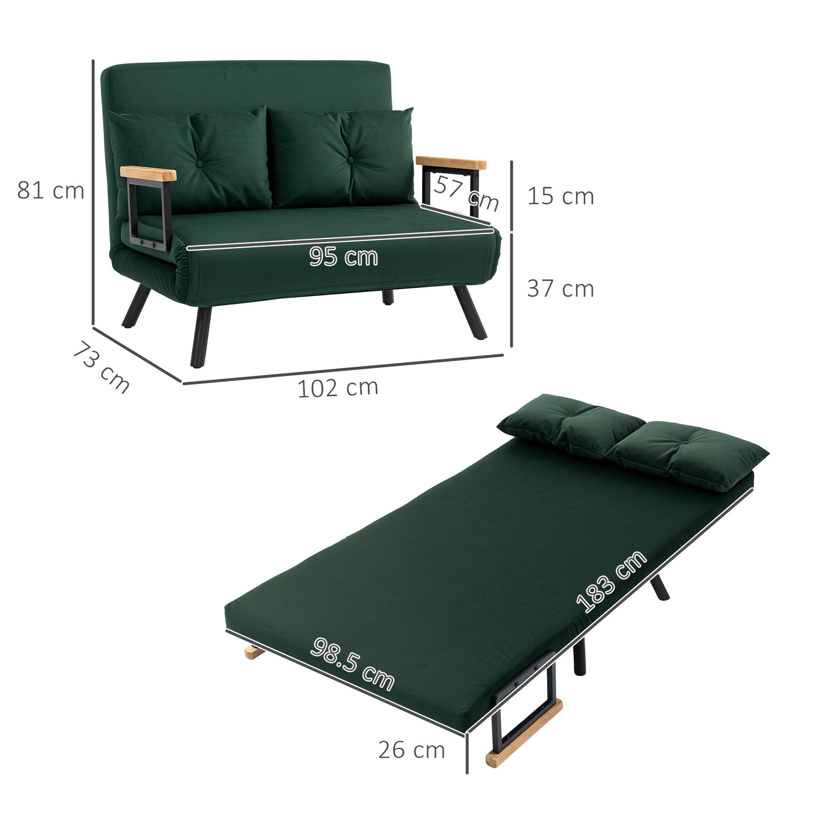 Click Clack 2 Seater Sofa Bed For Living Room, Guest Room | Green