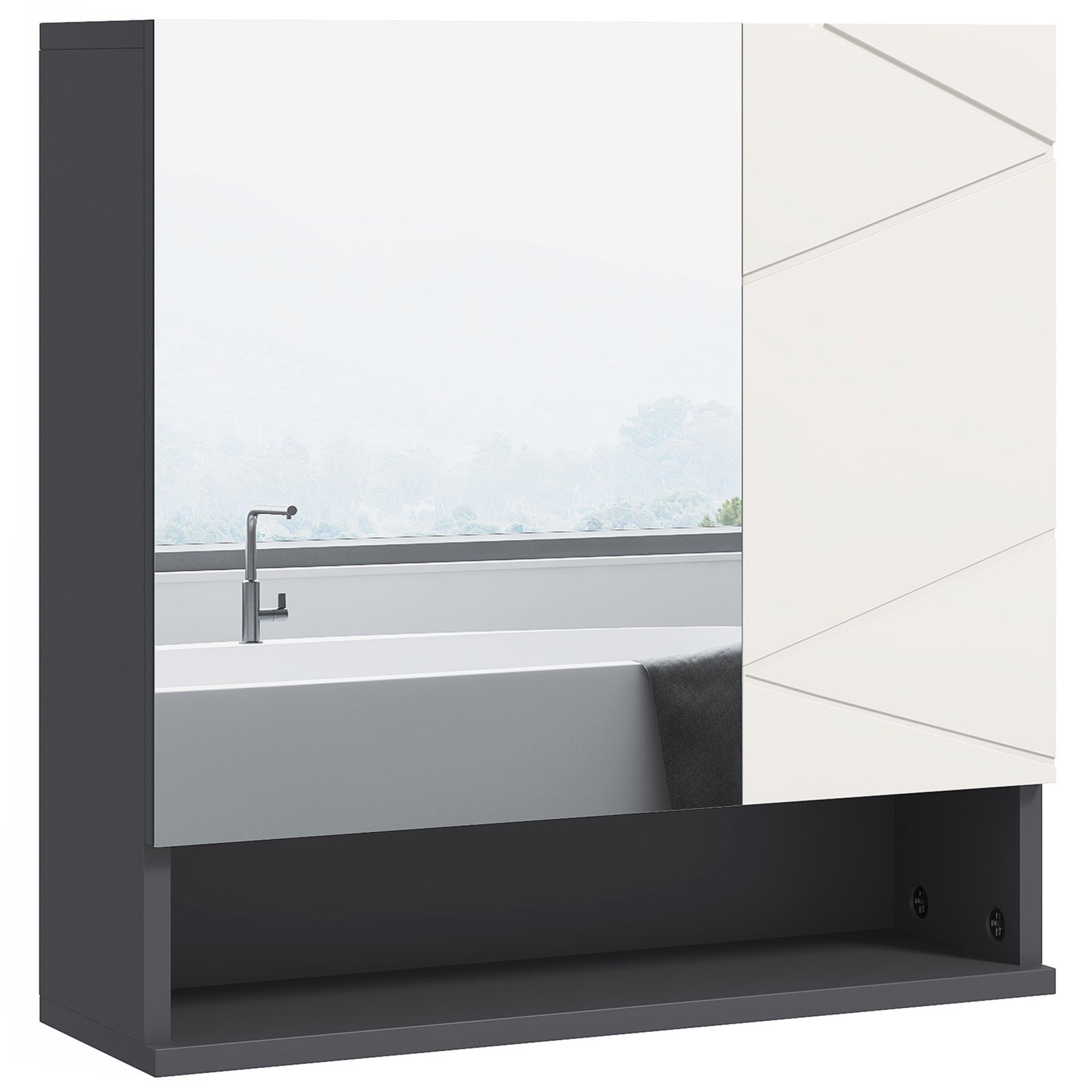 Wall Mounted Bathroom Storage Cupboard W/ Mirror And Shelf