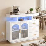 High Gloss Sideboard With Led Lights, Power Outlets, Drawers | White