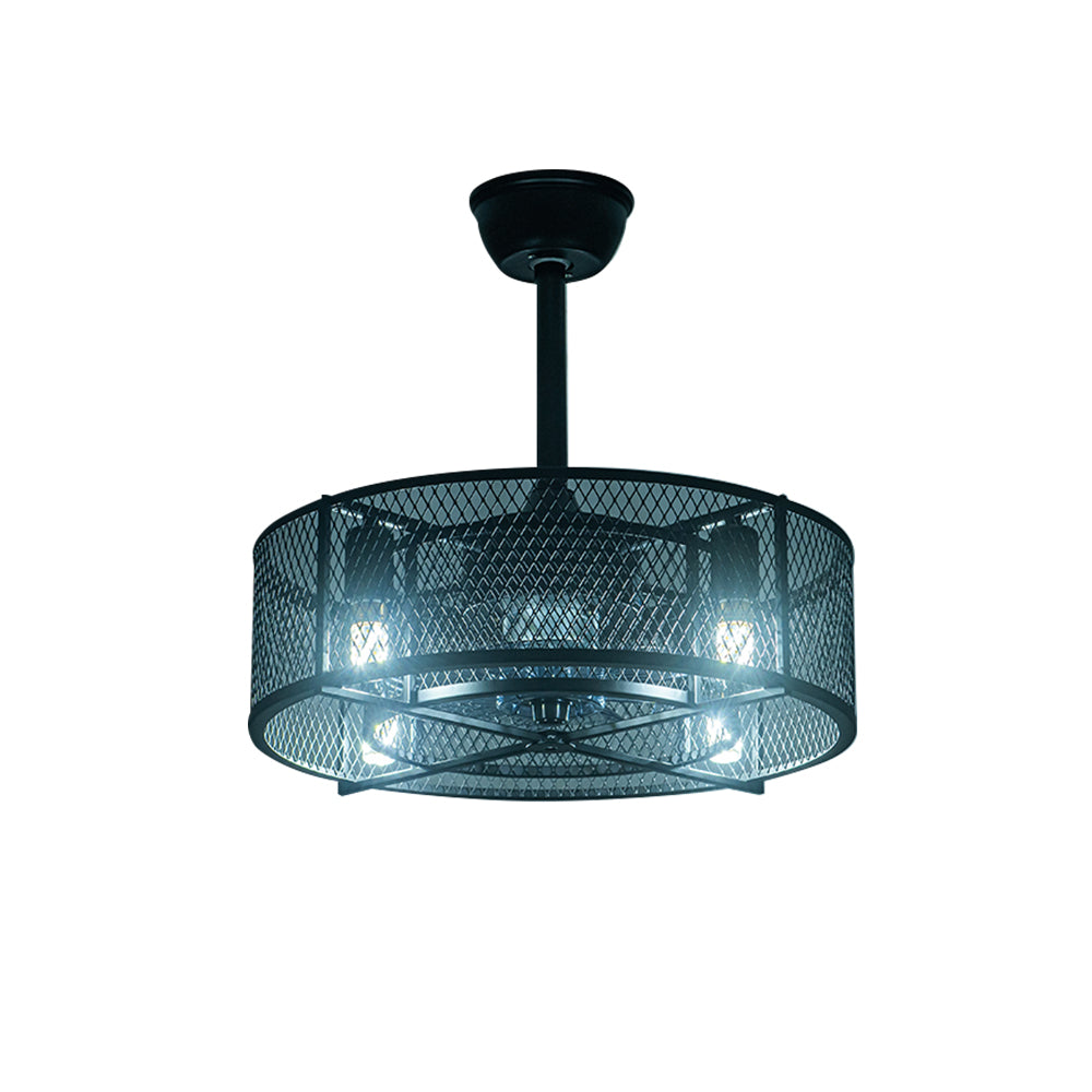 20 Inch Black Industrial Ceiling Fan With 8 Metal Blades & Remote Control 3 Speed Adjustable Modern Fan Light