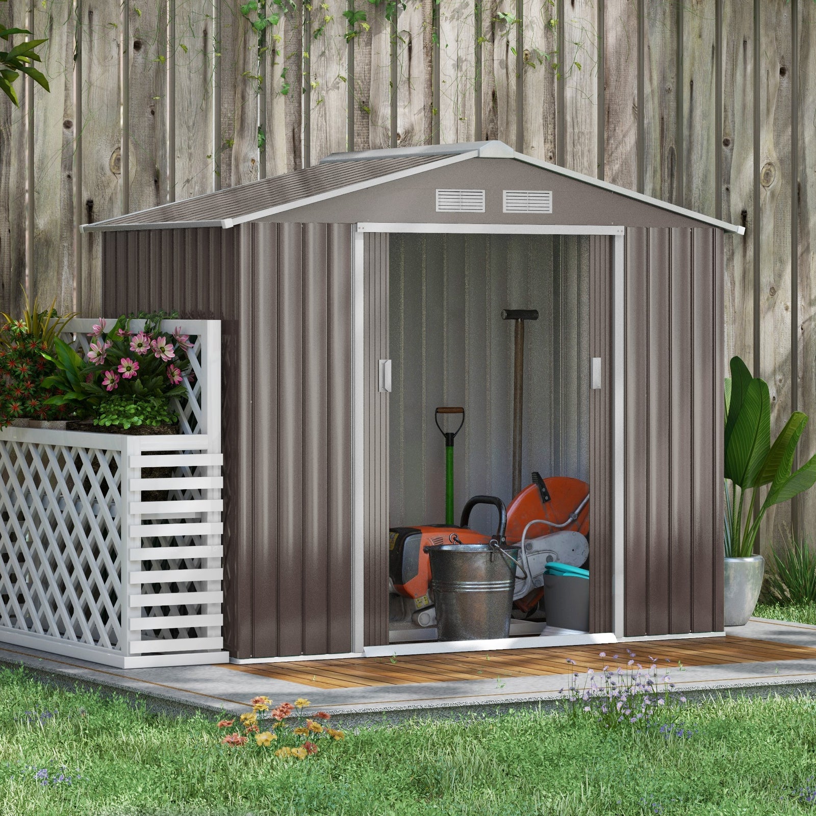 Garden Shed Storage Unit W/locking Door Floor Foundation | Gray