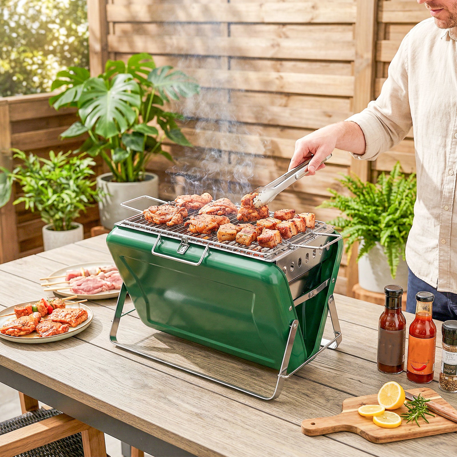 Charcoal Bbq Grill Portable With Tilting Grate | Green