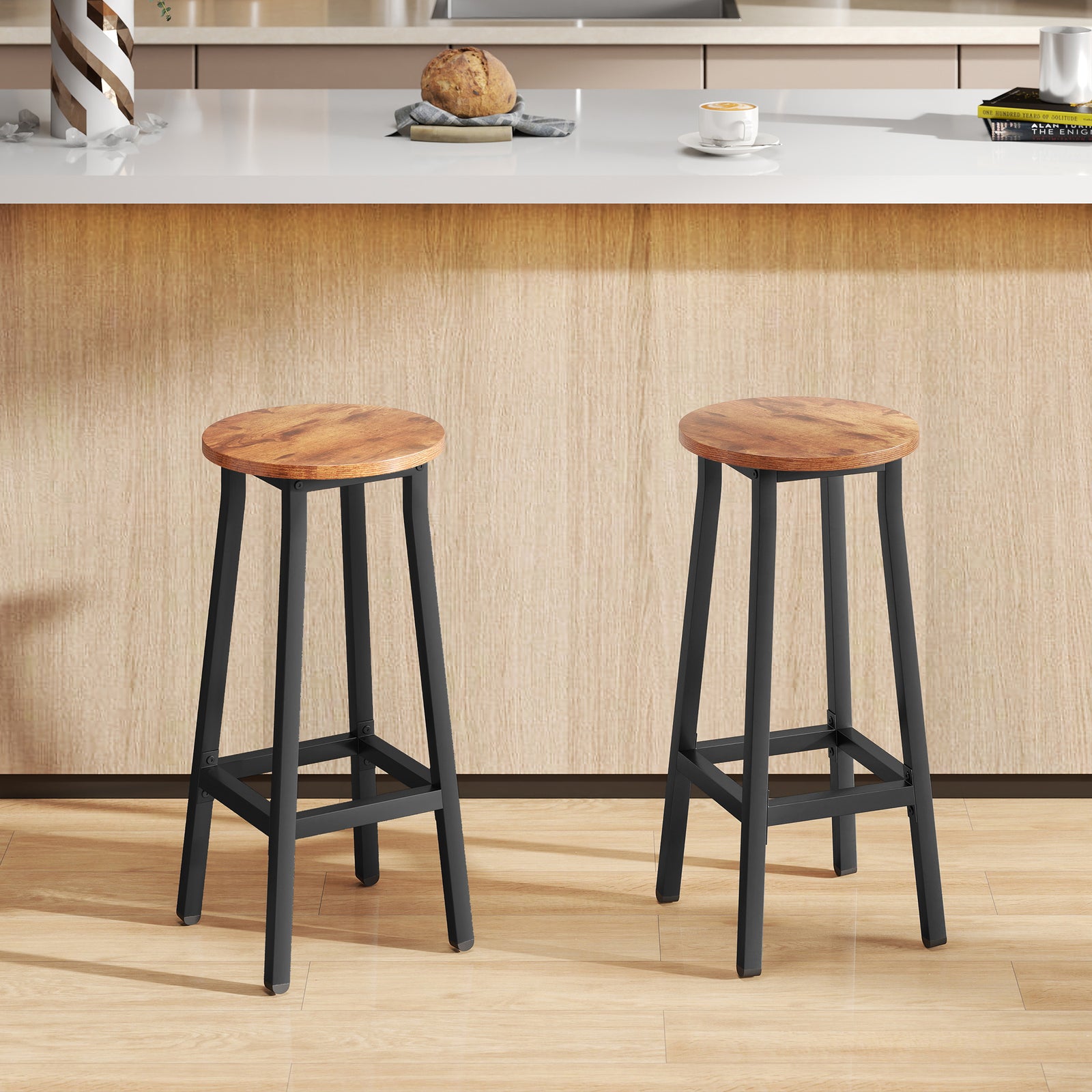 HOMCOM Barstools, Breakfast Bar Stools With Footrest, Rustic Brown