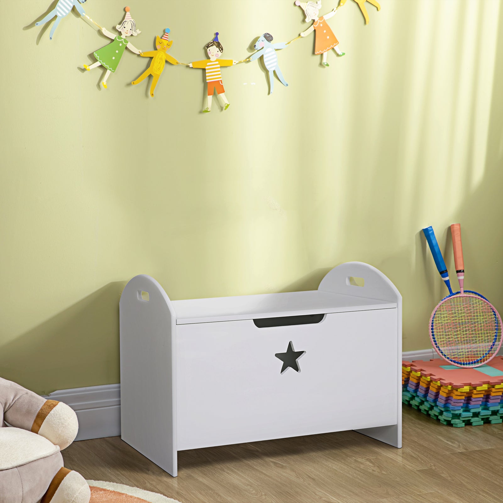 Kids Wooden Toy Children Box Storage Organizer Side Handle White