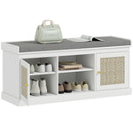 Shoe Bench, Boho Shoe Storage Bench With Padded Cushion, White