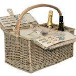 Wicker Double Lidded Fitted Picnic Basket | 2 Person | White