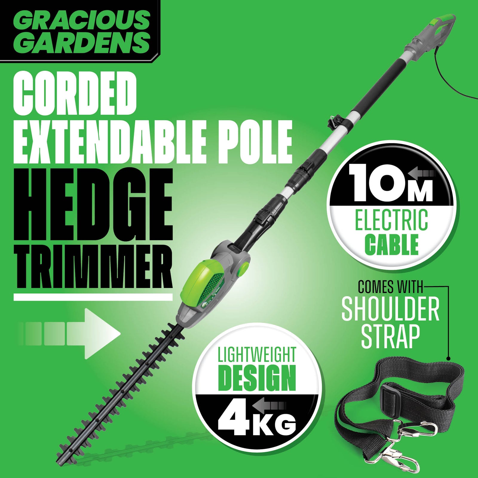500w Hedge Trimmer Garden Electric Long Reach Telescopic Extendable Hedge Cutter Corded