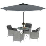 Luxury Rattan Garden Dining Set W/ Parasol, Cushions
