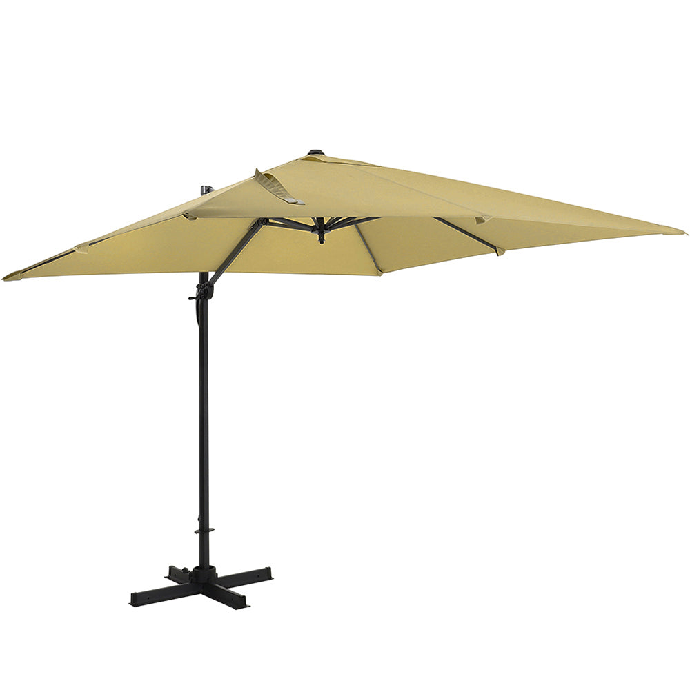 Large Square Patio Parasol With Durable Polyester Canopy, Pa Waterproof Coating, Adjustable Height, 360° Foot Pedal Rotation With Cross Base & Square Base | One Size | Taupe