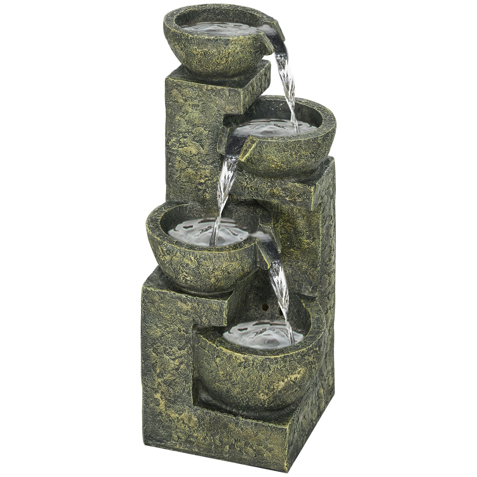 4-tier Stacked Stone Cascade Waterfall Feature, Black/yellow