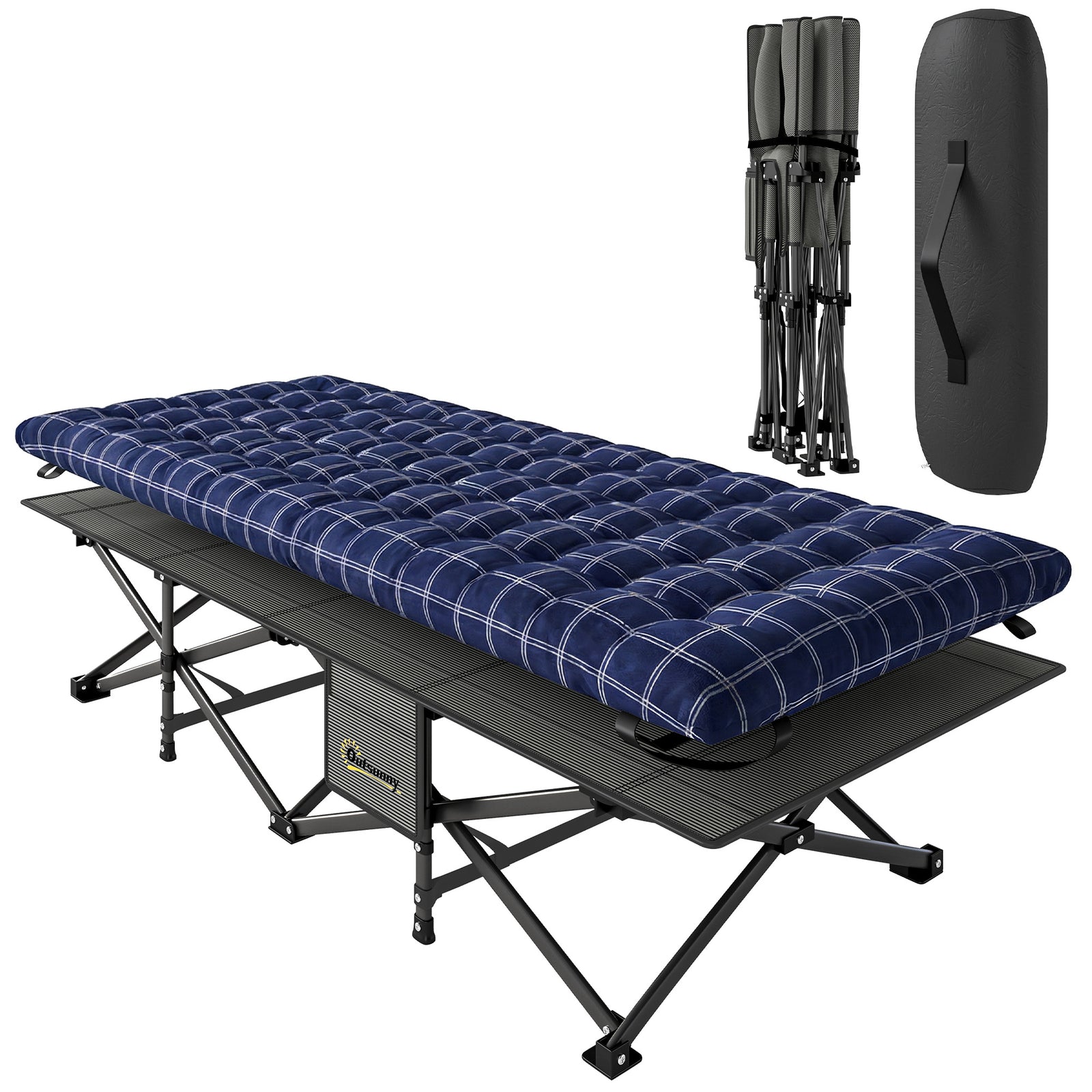 Camping Cot Heavy Duty Folding Bed With Soft Pad | Blue