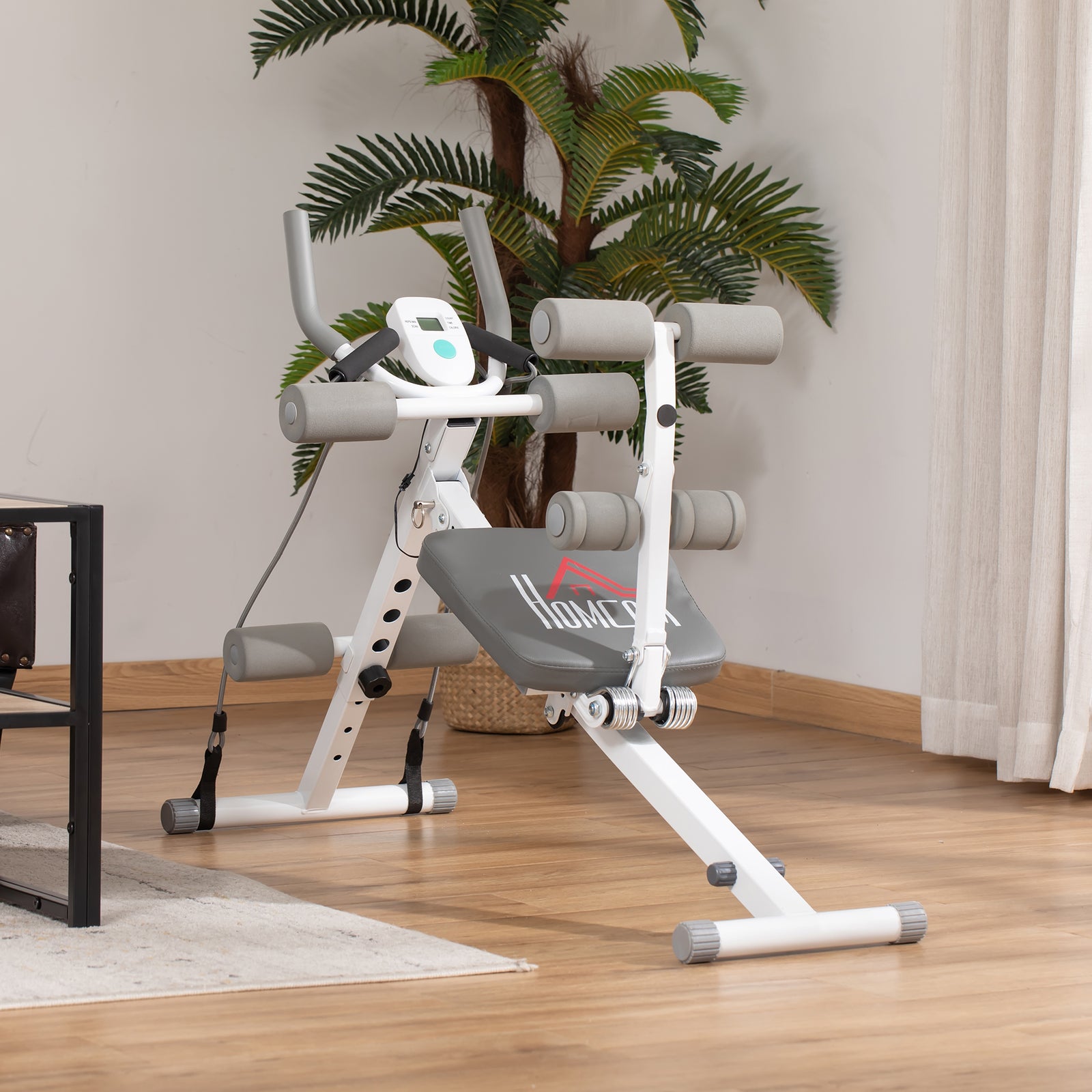 Foldable Abdominal Trainer With Adjustable Steel Frame | White