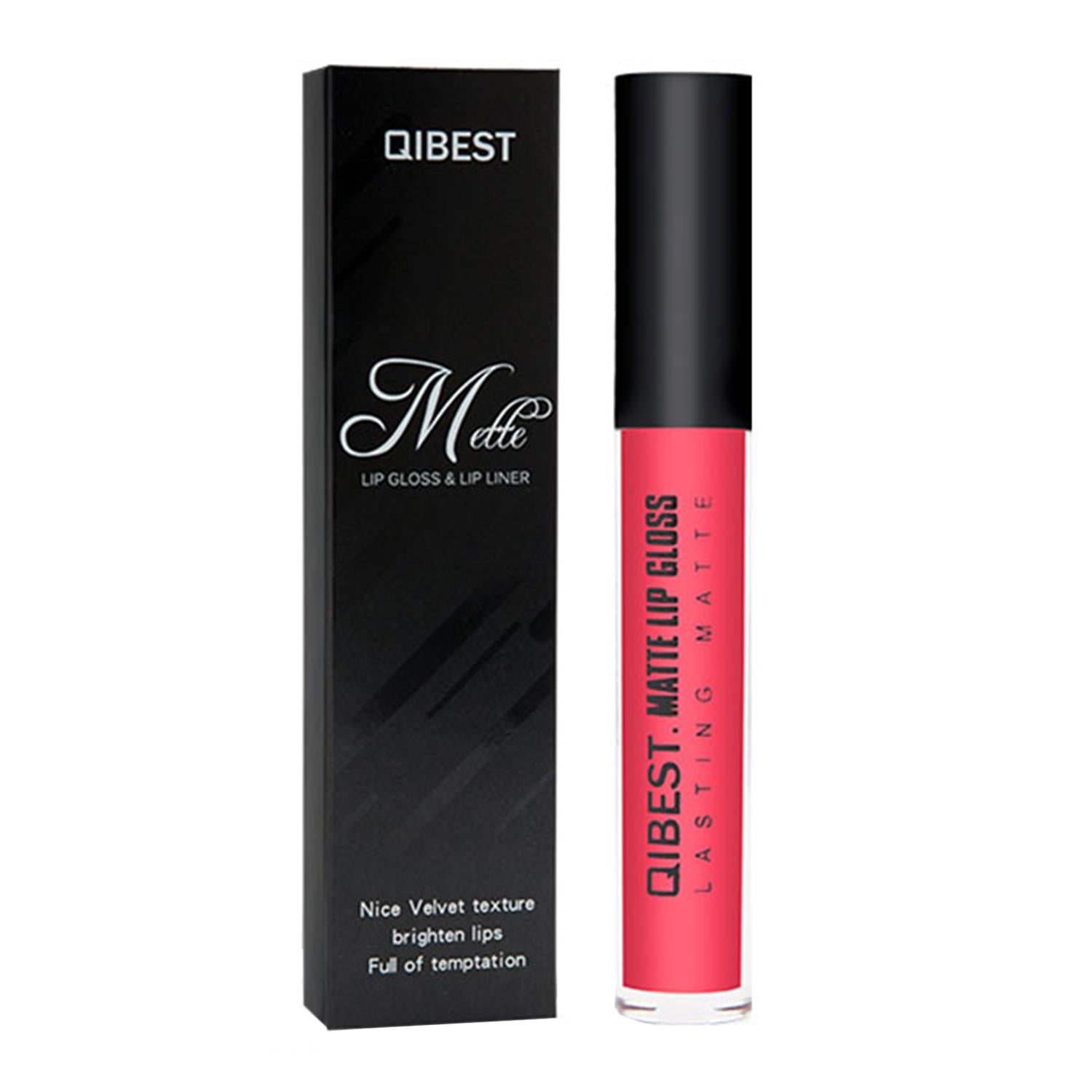 Qibest Matte Liquid Lipstick Bright Pink Lip Gloss Liner Waterproof Pro