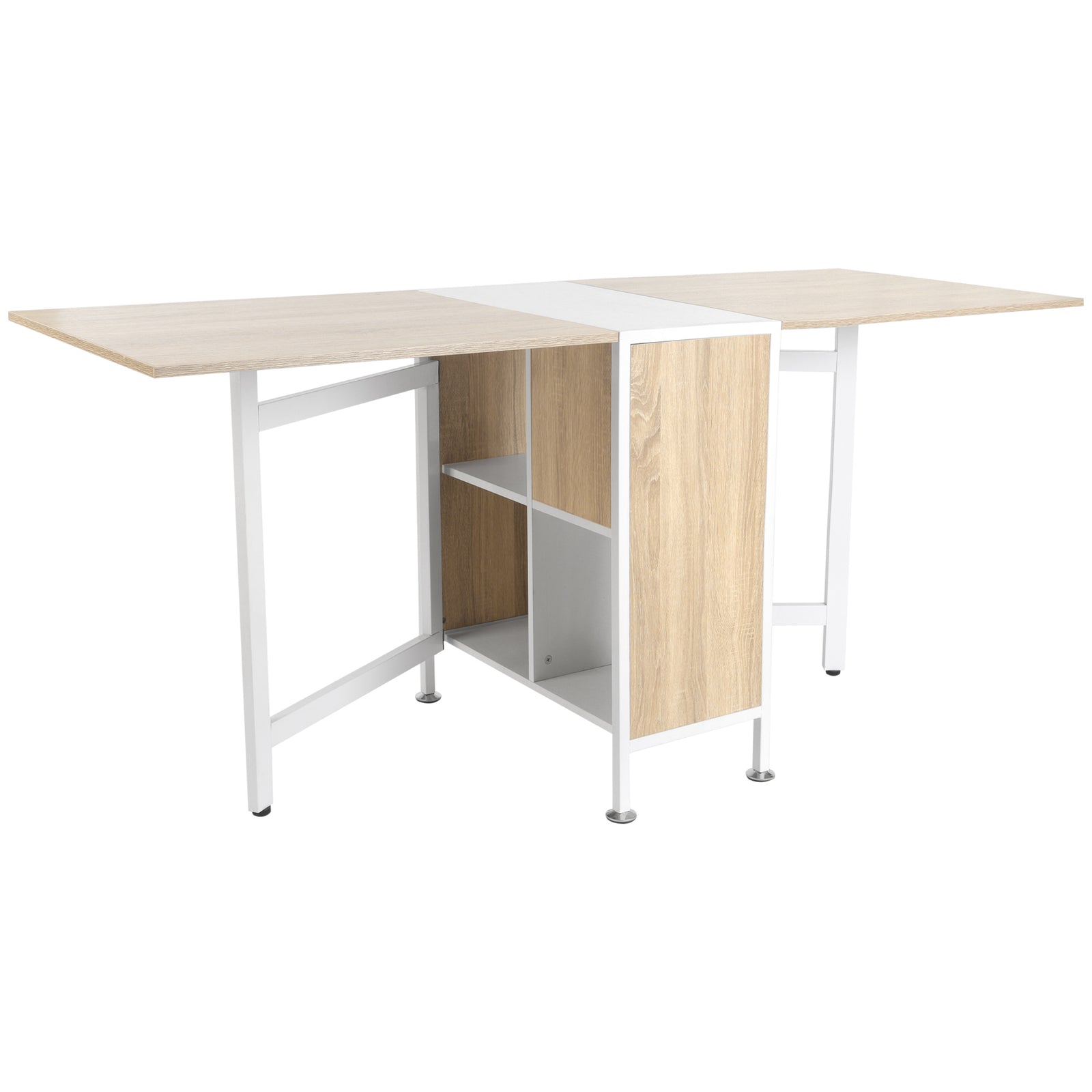 Folding Table Computer Desk Workstation With Storage Shelves