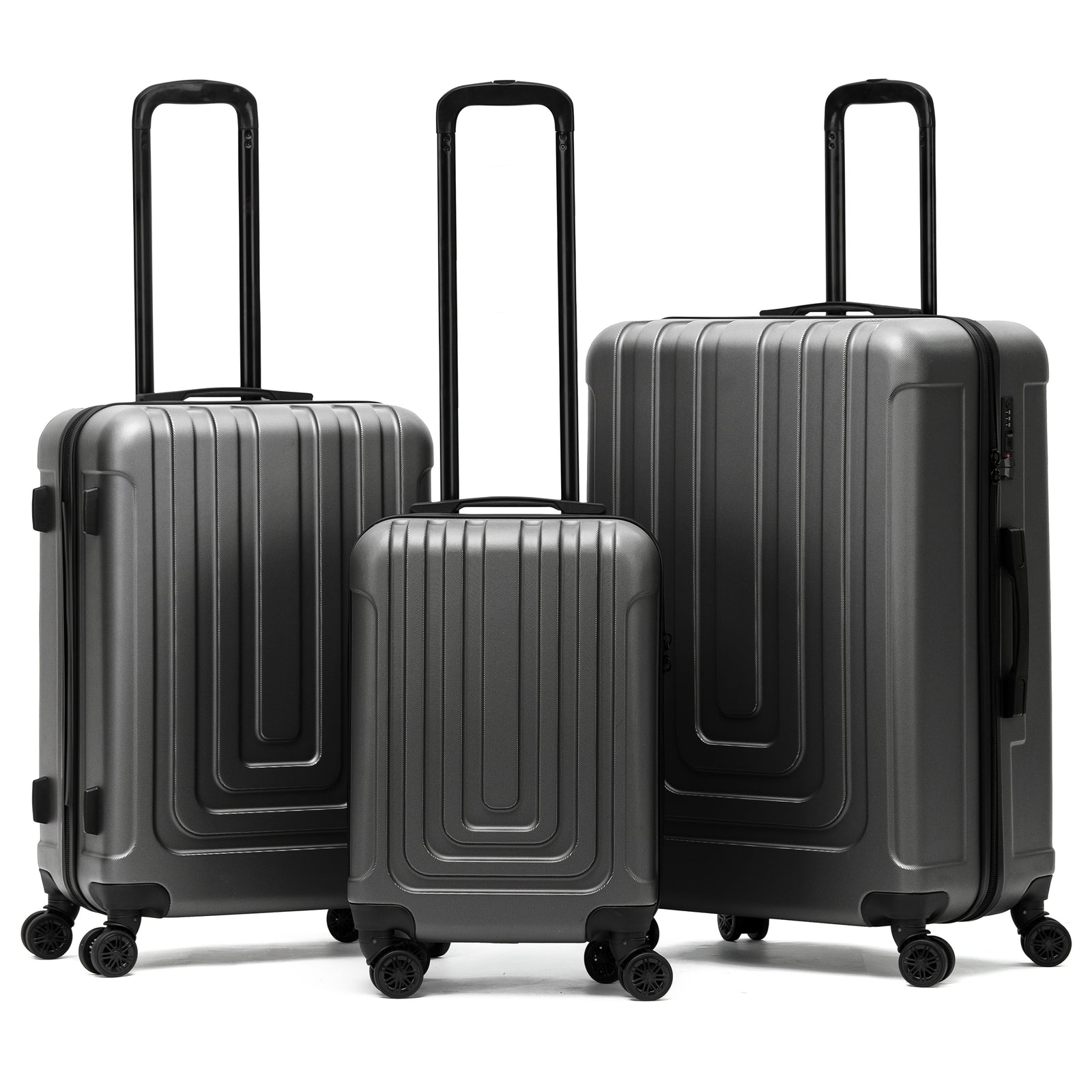 Set Of 3 Hard Shell Suitcases Overhead Carry On Cabin Bag & Check In 20kg+ Medium And Large Bag. | Set-of-3 | Anthracite