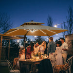 3m Cantilever Parasol W/ Solar Led, Crank, Cross Base | Khaki